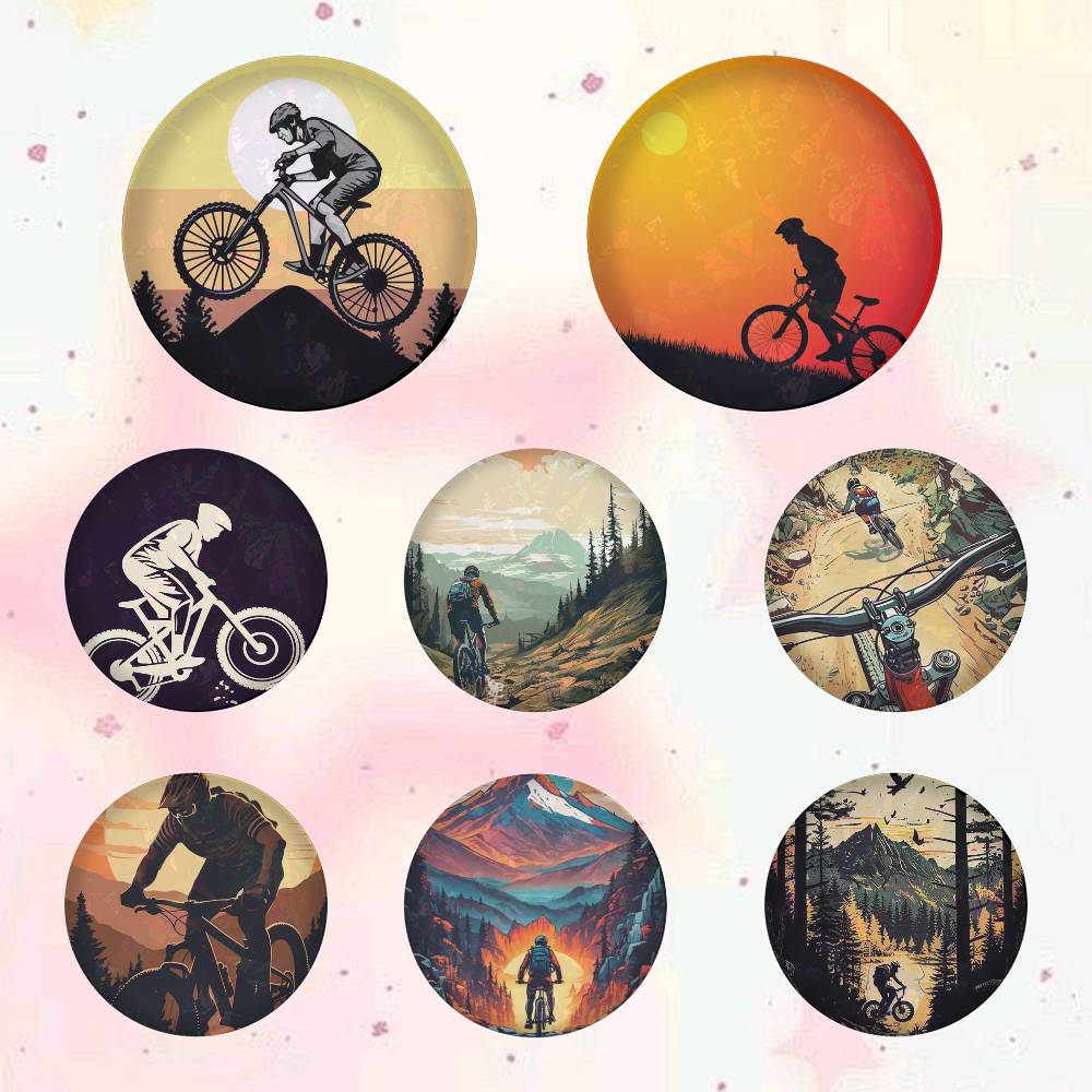 Mountain Biking In Japan - จักรยานเสือภูเขา 75x75 25x25 มม. การ์ตูนเข็มกลัดกลมบนกระเป๋าเป้สะพายหลังเสื้ออุปกรณ์เสริมเครื่องประดับตราของขวัญสำหรับเพื่อน