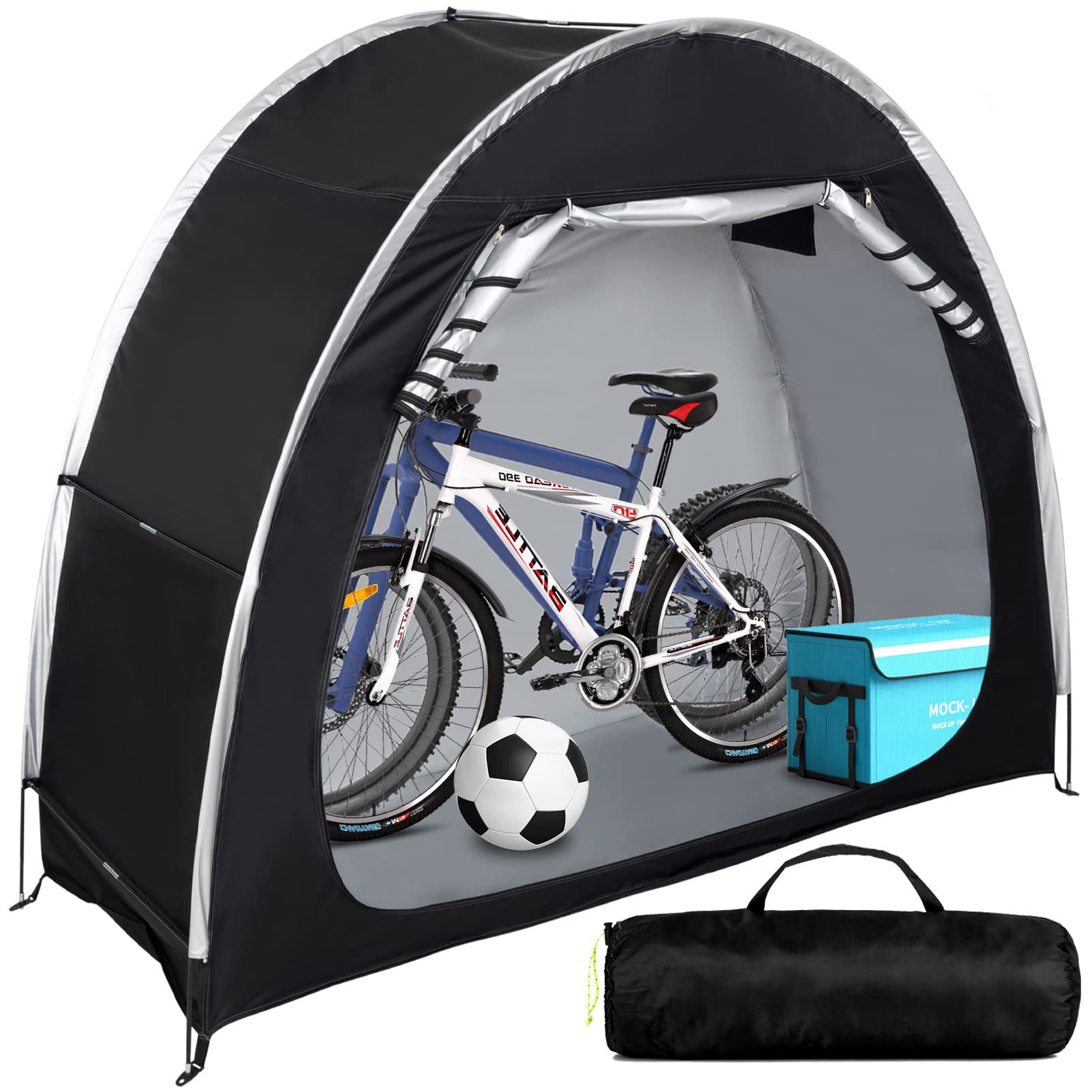 Mountain Biking In The Rain - เต็นท์จักรยานพับได้แบบพกพาสำหรับห้องเก็บของ 210D ป้องกันลมและฝน ใช้เป็นที่บังแดดสำหรับจักรยานทรงตัว ผ้าคลุมจักรยานเสือภูเขา ป้องกันฝน
