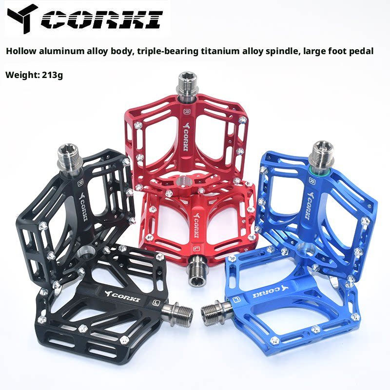 Pedal Platform Flat - แป้นเหยียบจักรยานเสือภูเขา CORKI โครงสร้างอะลูมิเนียมแบบกลวง แกนไทเทเนียม 3 แบริ่ง