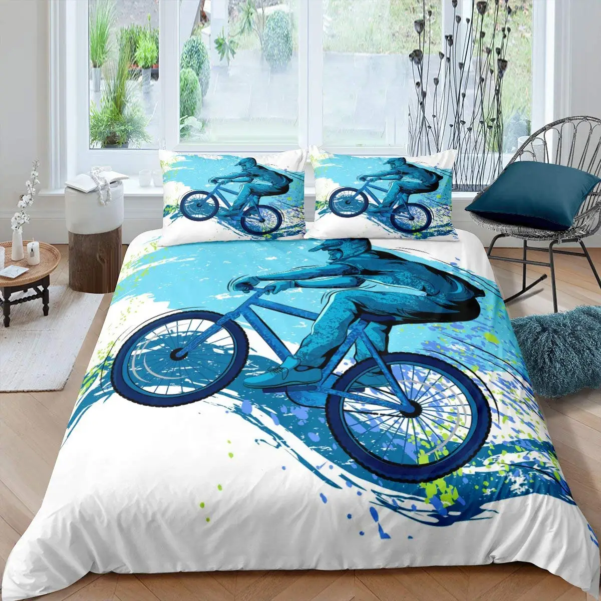 Mountain Biking Game - จักรยานชุดผ้านวมไมโครไฟเบอร์จักรยานเสือภูเขาผ้าคลุมเตียงเกมกีฬา Tie Dye รูปแบบ King ขนาด2/3Pcs