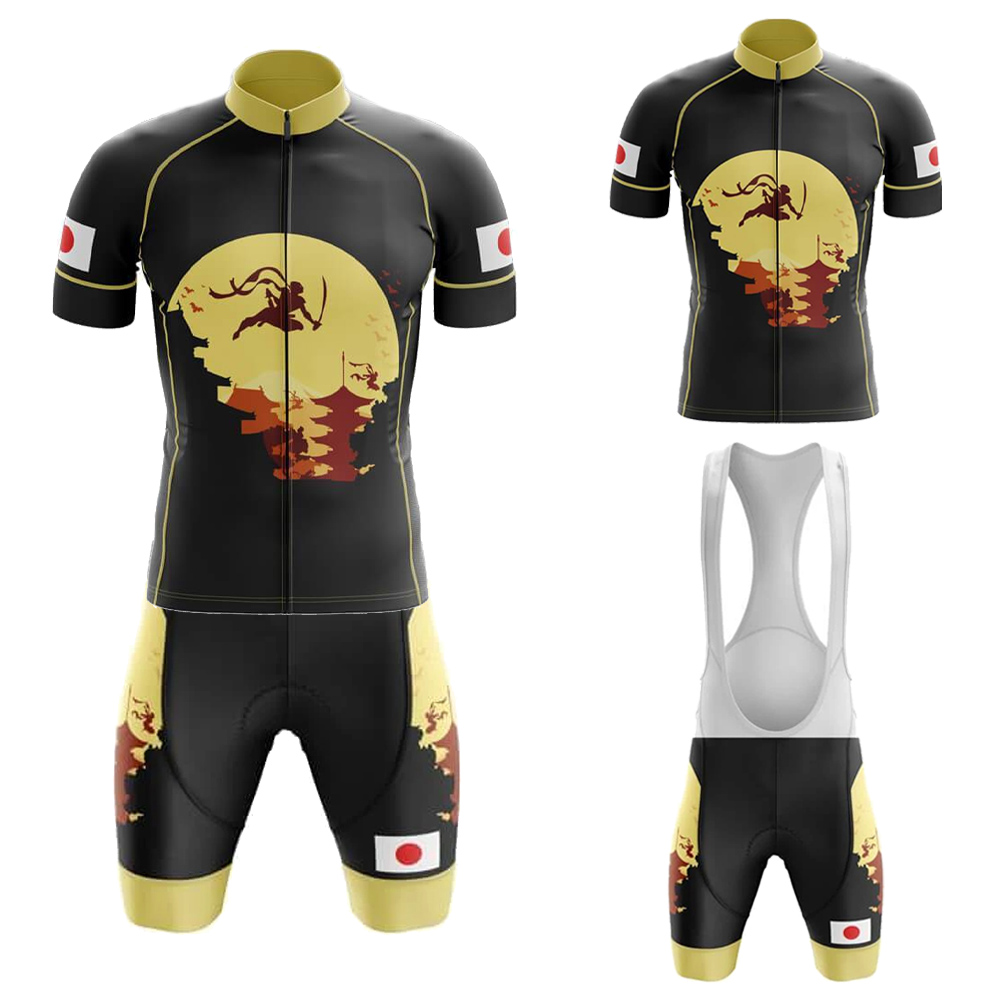 Mountain Biking In Japan - ชุดเสื้อเจอร์ซีย์ปั่นจักรยานญี่ปุ่นสำหรับผู้ชาย แขนสั้น ชุดปั่นจักรยานเสือภูเขา กางเกงขาสั้นแบบมีสายรัดเอว พร้อมแผ่นเจลระบายอากาศ